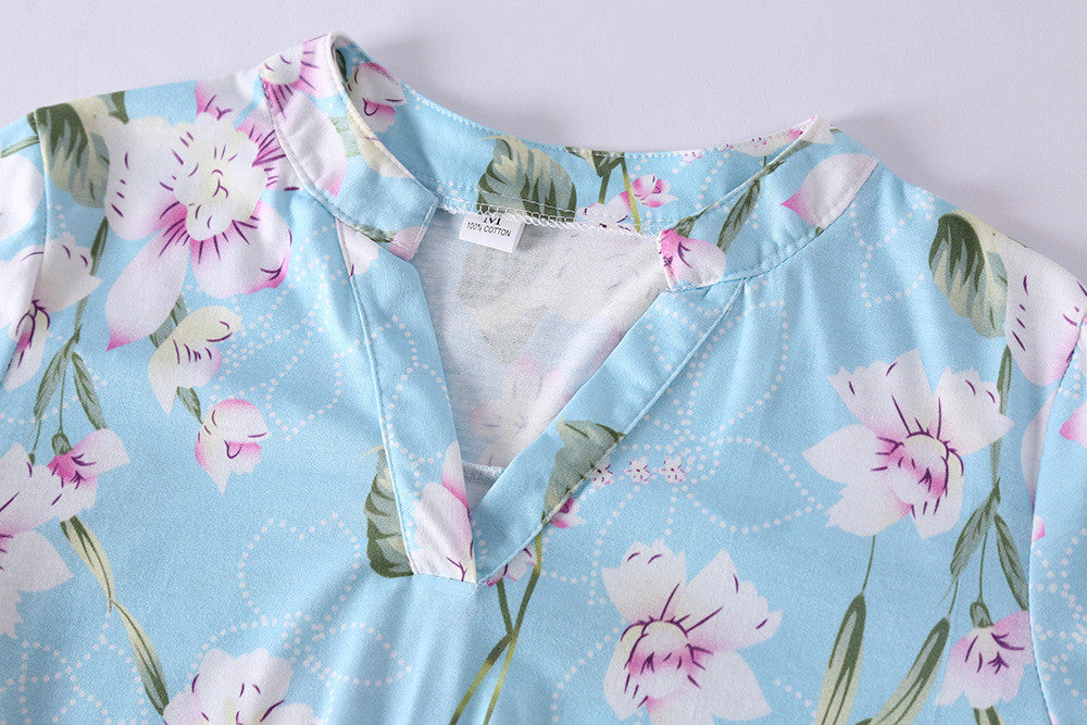 MBluxy Fashion Autumn Flower Print Long Sleeve Irregular Shirt
