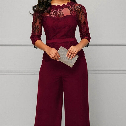 MBluxy Elegant Sexy Jumpsuits Women Long Sleeve Lace