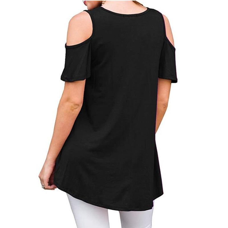 MBluxy Women's short Sleeve Casual Cold Shoulder