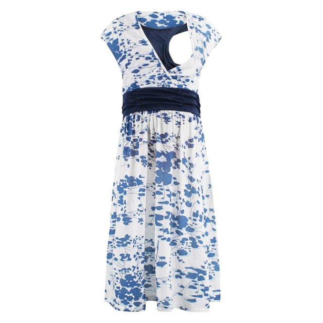 MBluxy Women Breastfeeding Cotton Floral Print Sleeveless Nursing Dress