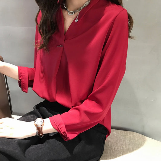 Mbluxy women chiffon blouse shirt long sleeve women